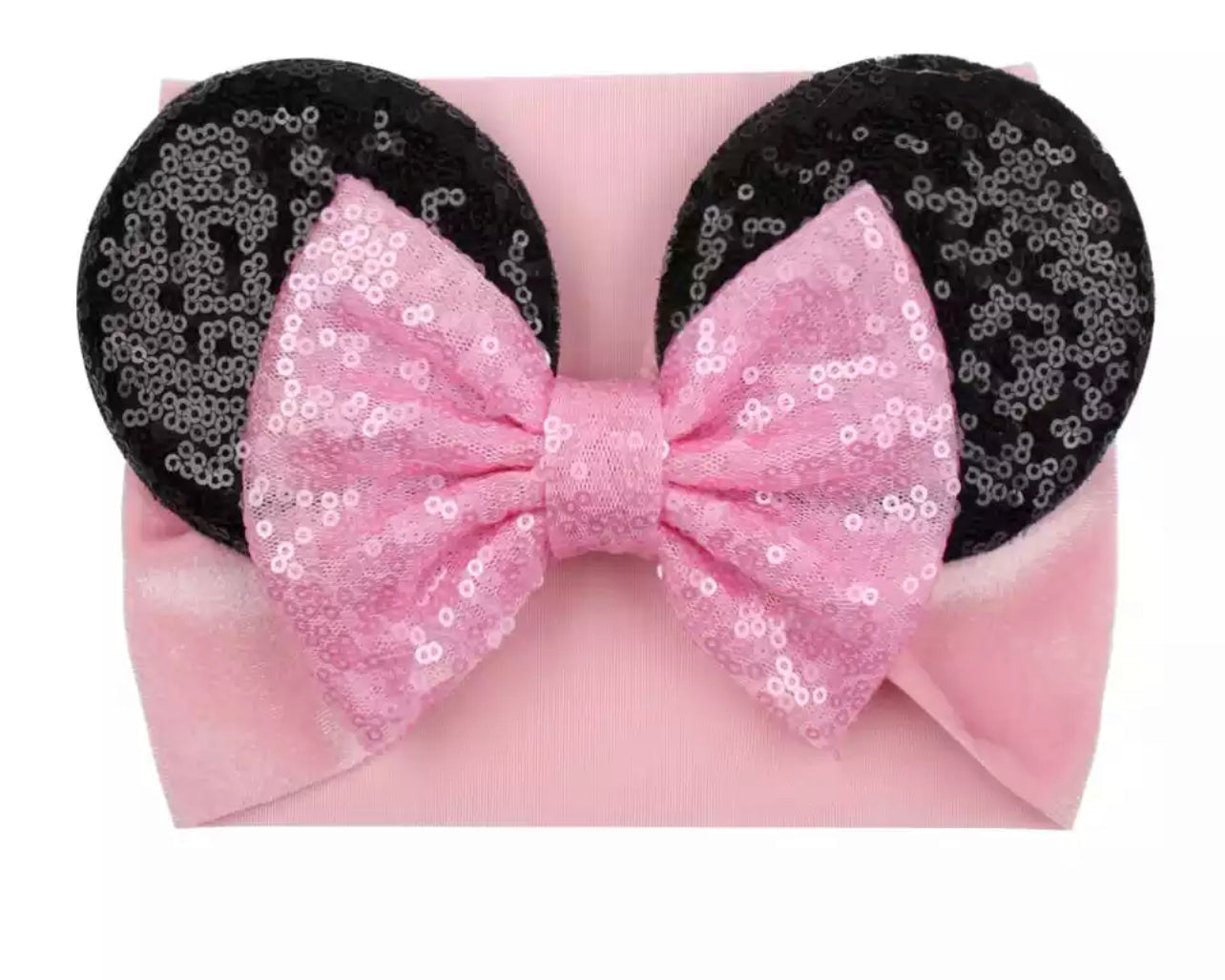 Luv Her Disney Ears - Classic Balck Thick Minnie Ears with Pink Bow - Non Slip Headband - Costume Ears - Hair - Birthday Supply - One Size Fits All